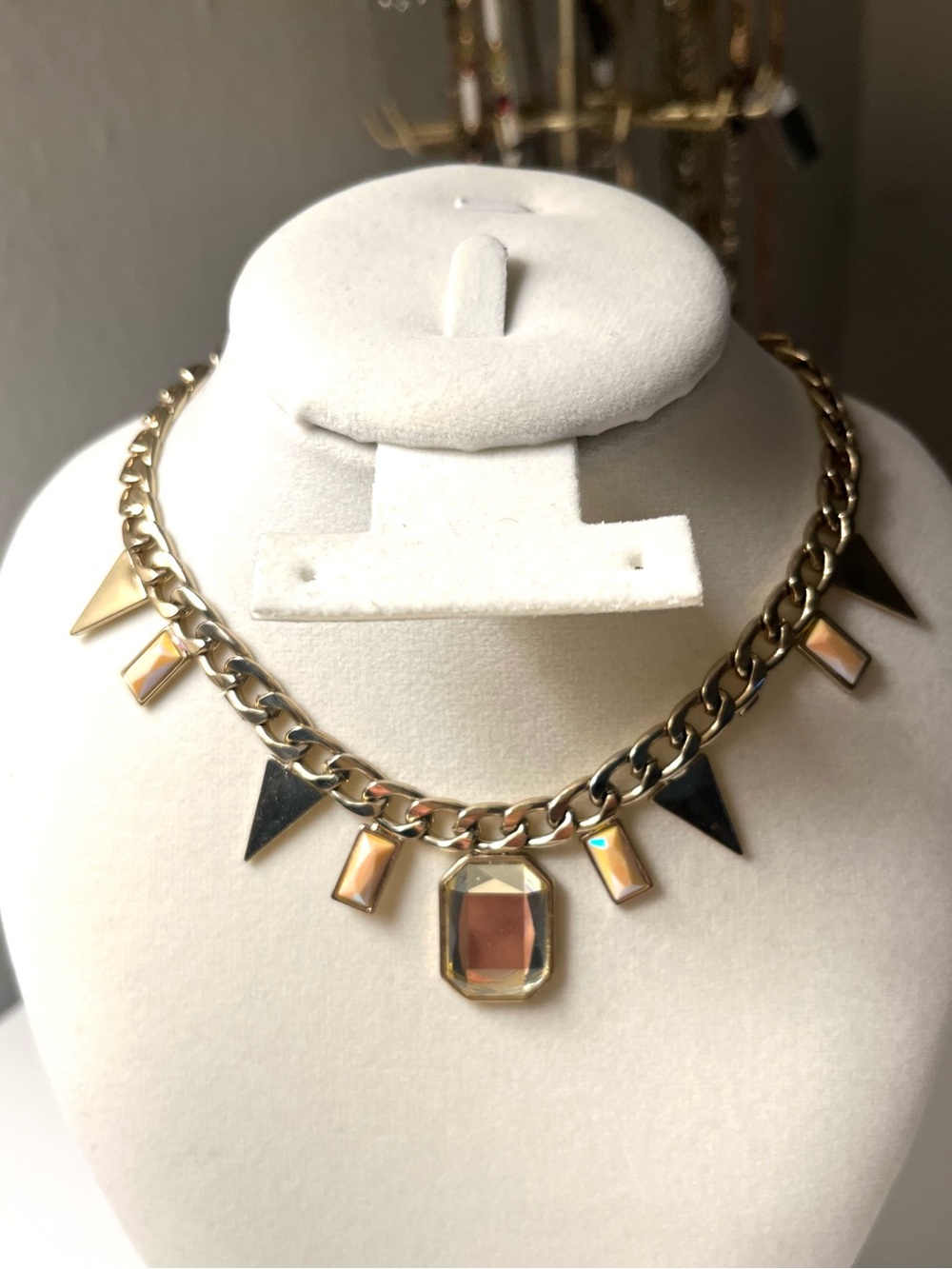 Vintage OK1984 Gold Tone Crystal Charm Necklace